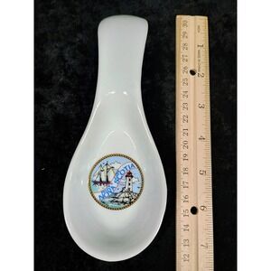 Peggys Cove Nova Scotia Spoon Rest Ceramic Lighthouse Sailboat White Nautical